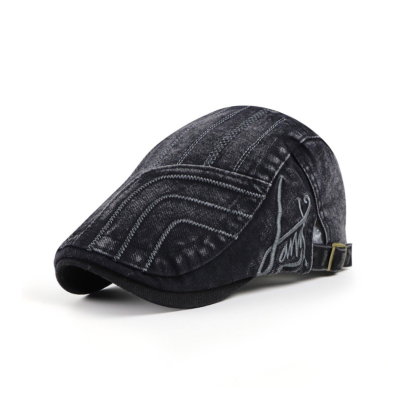 Gorro de boina con rayas bordadas de algodón unisex Duckbill Golf Hebilla plana Visor Cabbie Cap para hombres y mujeres