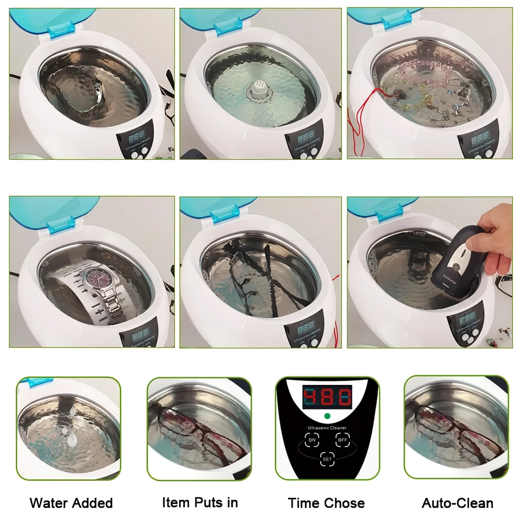 750ML Ultrasonic Jewelry Cleaner with 5 Timers for Glasses, Watches, and More