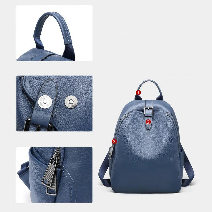 Stylish Blue Grey Leather Women Backpack