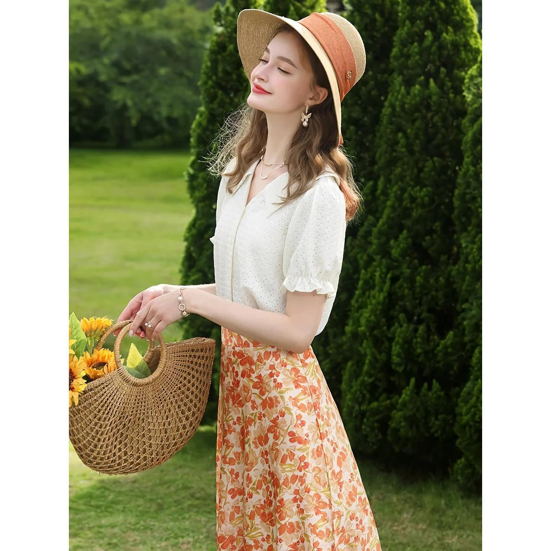 Elegant Apricot French Style Lace Blouse