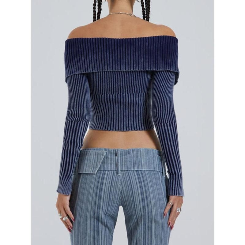 Chic Knitted One-Shoulder Midriff Cardigan