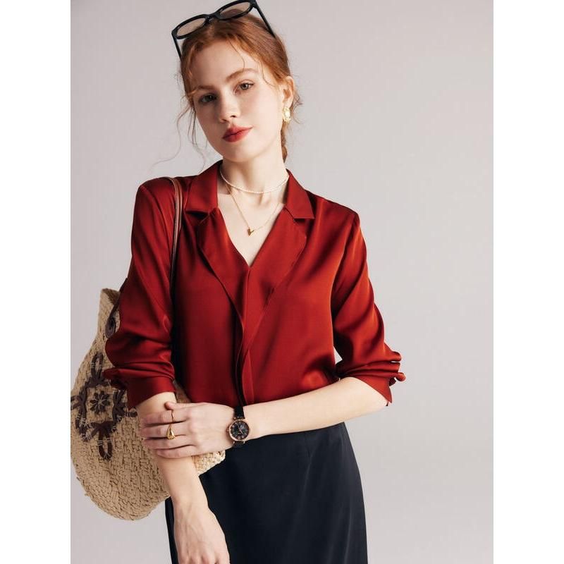 Elegant Ruffled V-Neck Silk Blouse