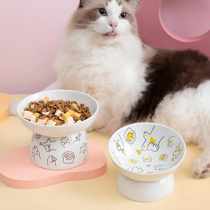 Cute Cartoon Ceramic Cat Bowl with High Stand