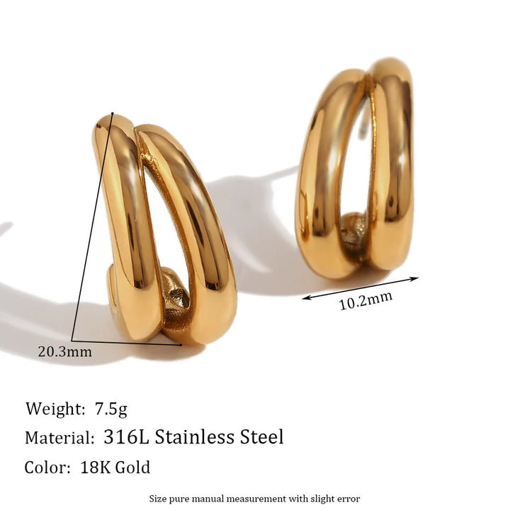 Double Layer Banana Shaped 18K Gold Plated Earrings