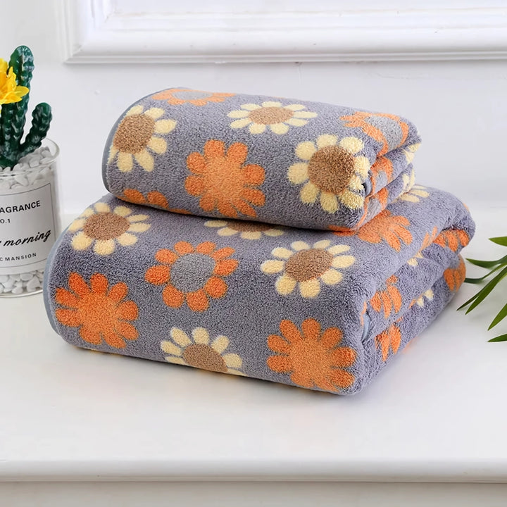 Microfiber Absorbent Floral Printed Bathroom Towel Set