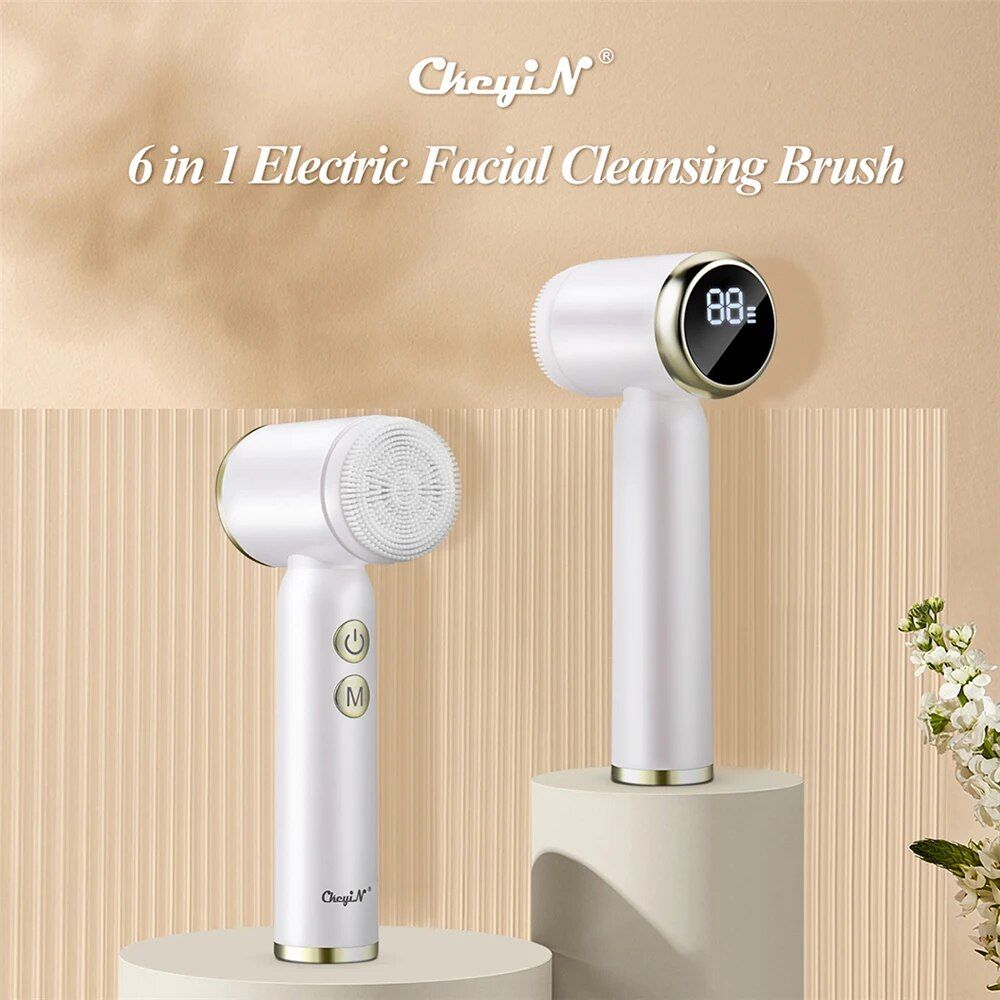 6-in-1 Ultrasonic Facial Cleanser: Electric Auto-Rotating & Waterproof Brush for Deep Pore Cleaning