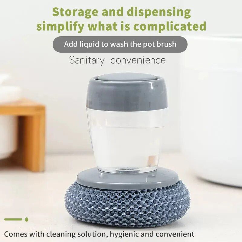 2-in-1 Kitchen Cleaning Brush with Soap Dispenser and Stainless Steel Scourer