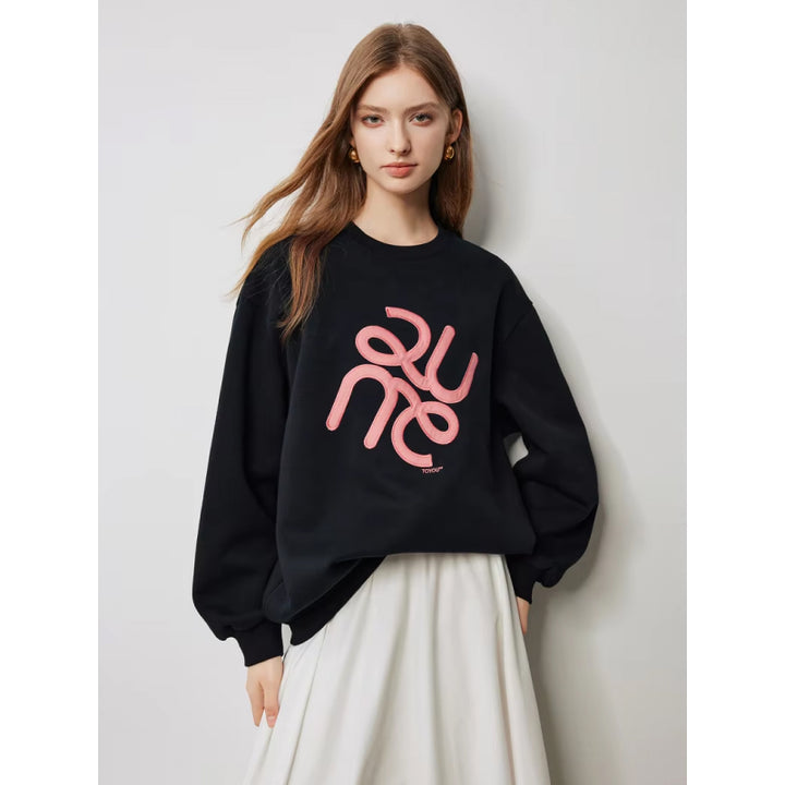 Casual Round Neck Embroidered Pullover Sweatshirt