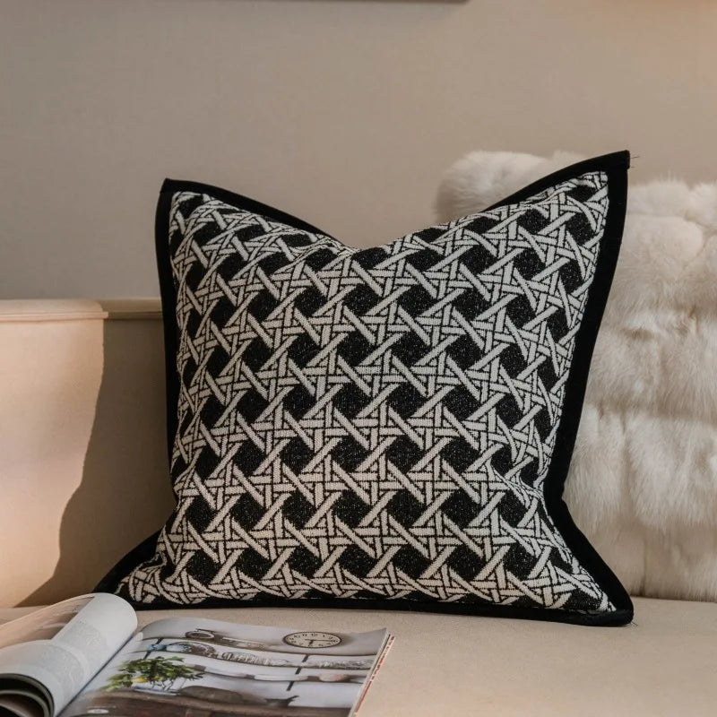 Nordic Oatmeal Luxury Geometric Jacquard Cushion Cover