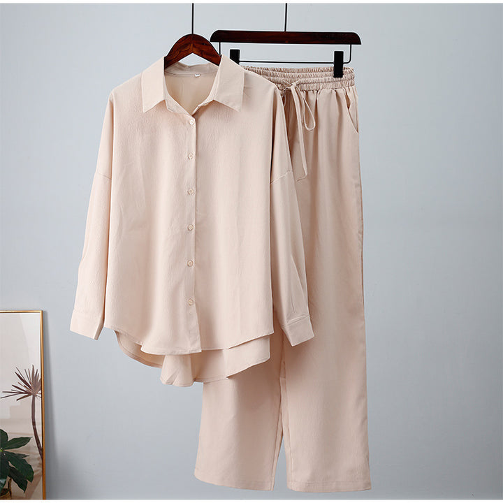 Autumn And Winter New Loose Elastic Wrinkle Long-sleeved Shirt Wide-leg Pants Casual Suit