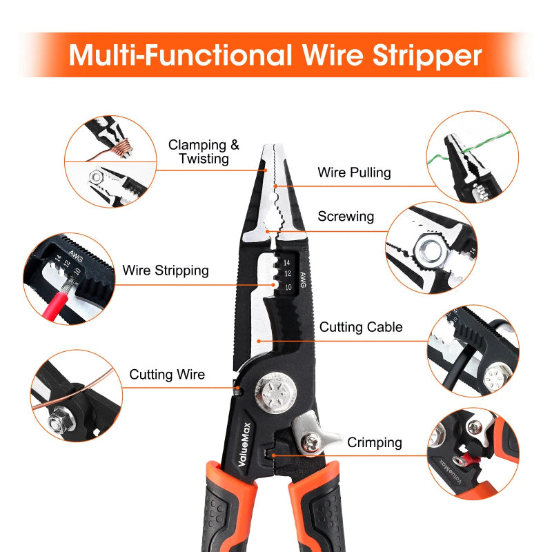 8.5" Wire Cutters and Strippers with Flush Pliers