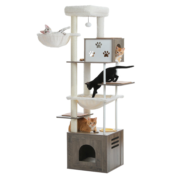 Large Multi-Level Cat Tree with Spacious Condos, Hammocks, and Sisal Scratching Posts