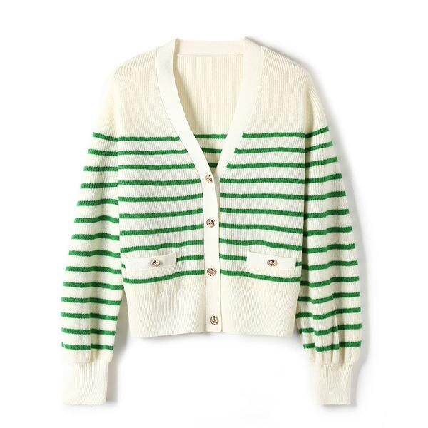 100% Wool Striped Cardigan for Women