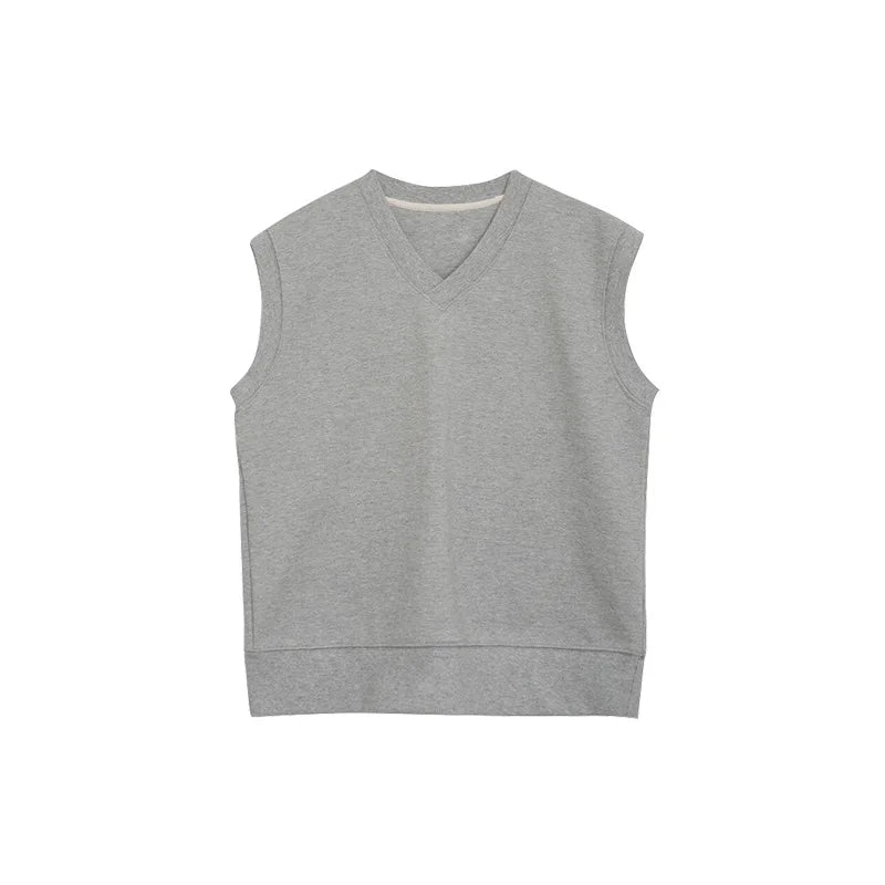 Women's Loose V-Neck Sleeveless Knit Pullover - Casual Autumn Undershirt Top