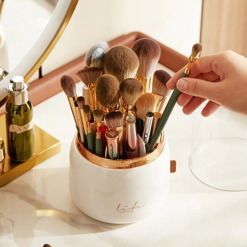 360° Rotating Cosmetic Brush Holder - Portable & Clear Makeup Organizer