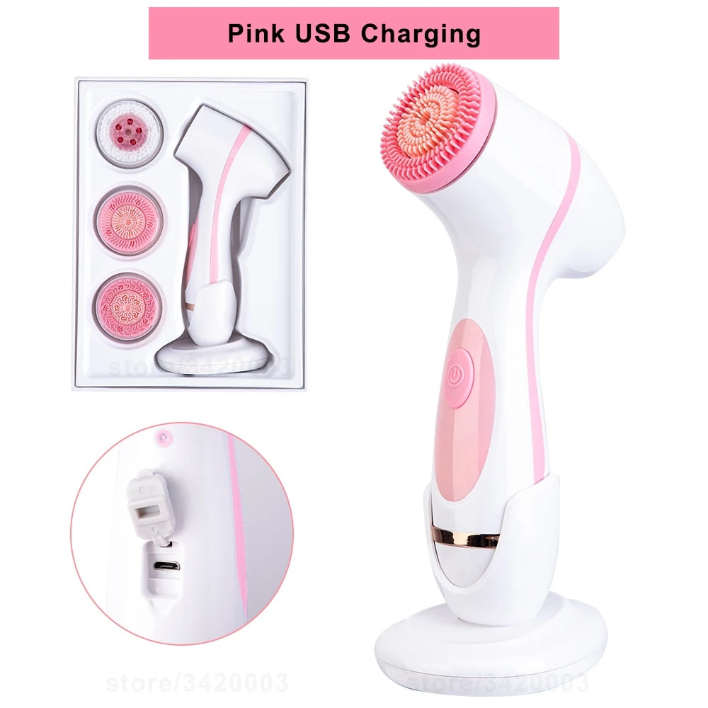 3-in-1 Sonic Rotating Facial Cleansing Brush: Waterproof, Rechargeable & Deep Cleaning Spa System