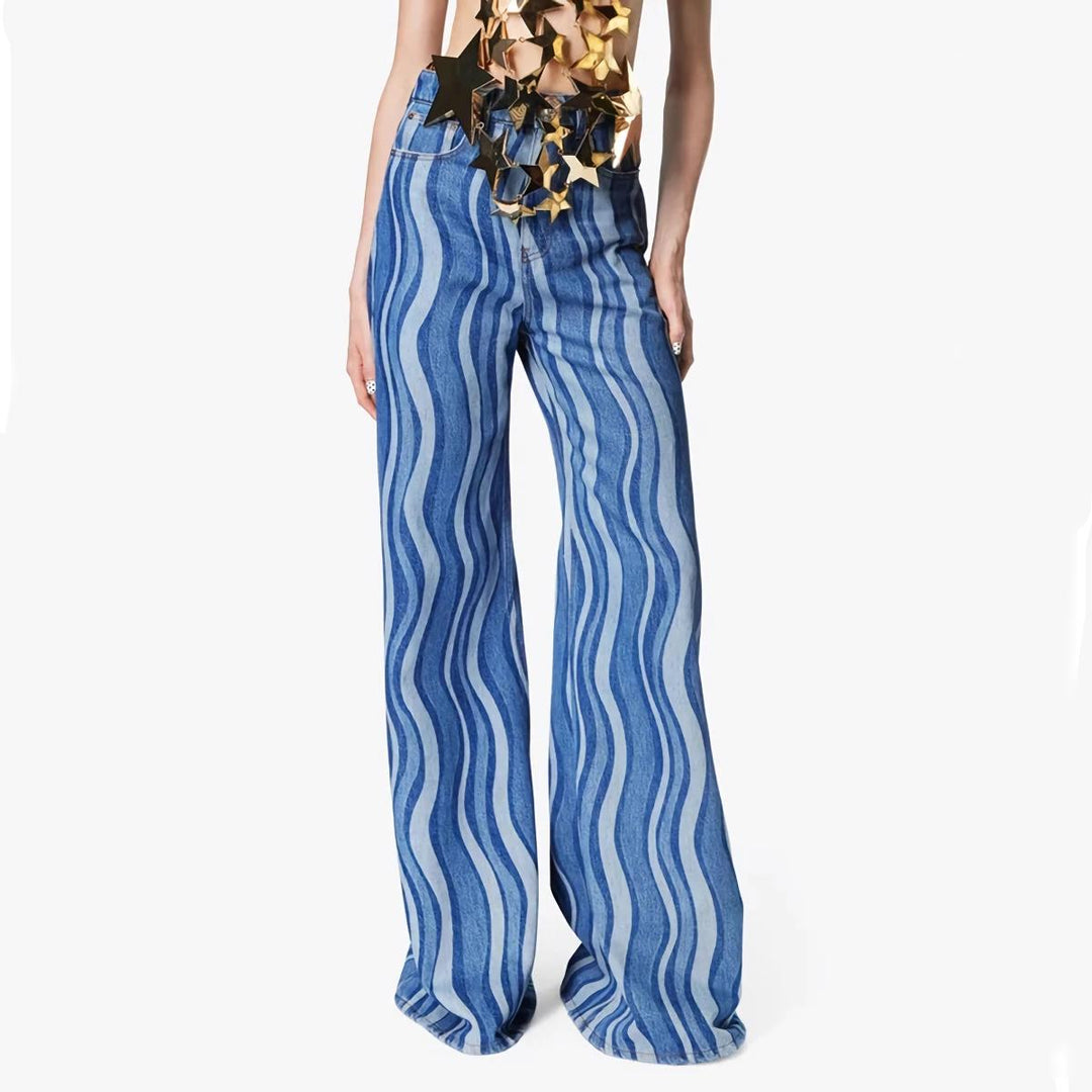 High-Waist Striped Denim Trousers