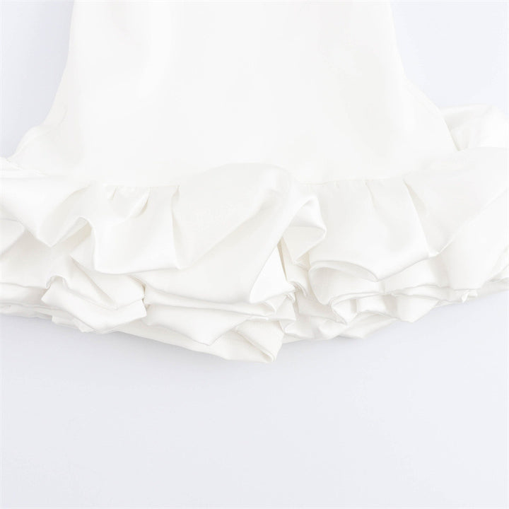 New Women's Fashion White Sleeveless Short Frill Dress