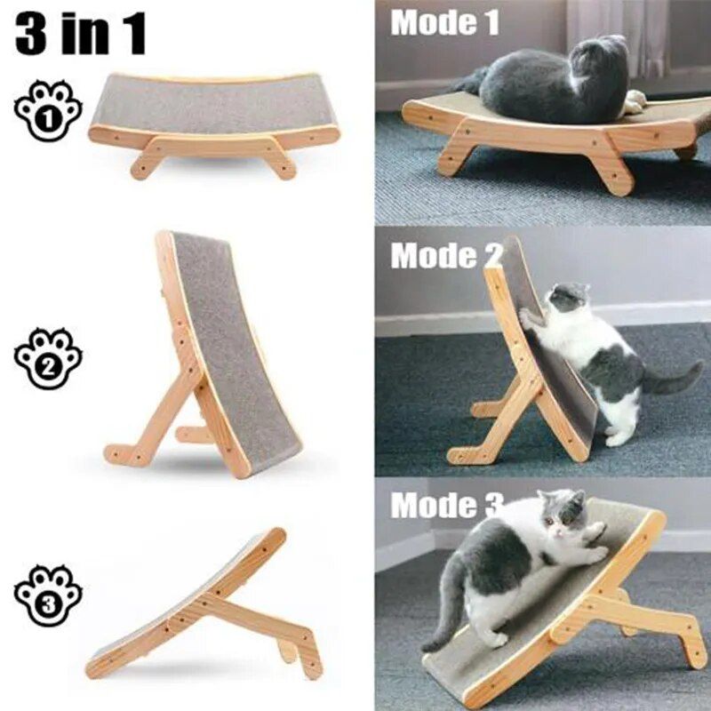 Multi-Functional Wooden Cat Scratcher & Lounge Bed