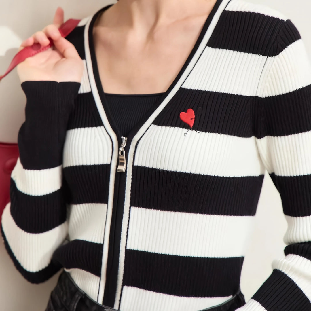 Trendy Autumn V-Neck Embroidered Cardigan with Zipper