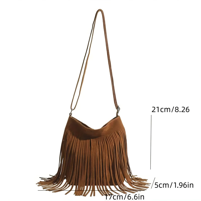 Vintage Suede Fringe Crossbody Bag