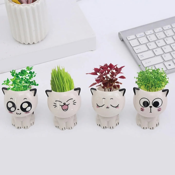 Cute Mini Cat Shaped Ceramic Plant Pot