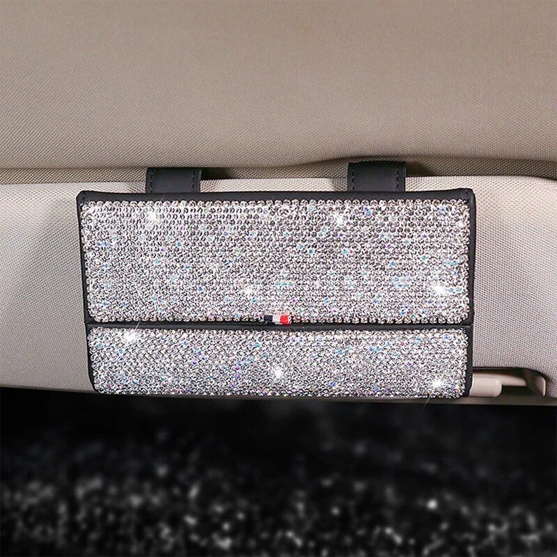 Luxurious Crystal Rhinestone Suede Leather Car Glasses Case