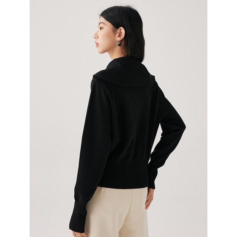 Black Silk-Cotton Blend Cardigan with Zipper