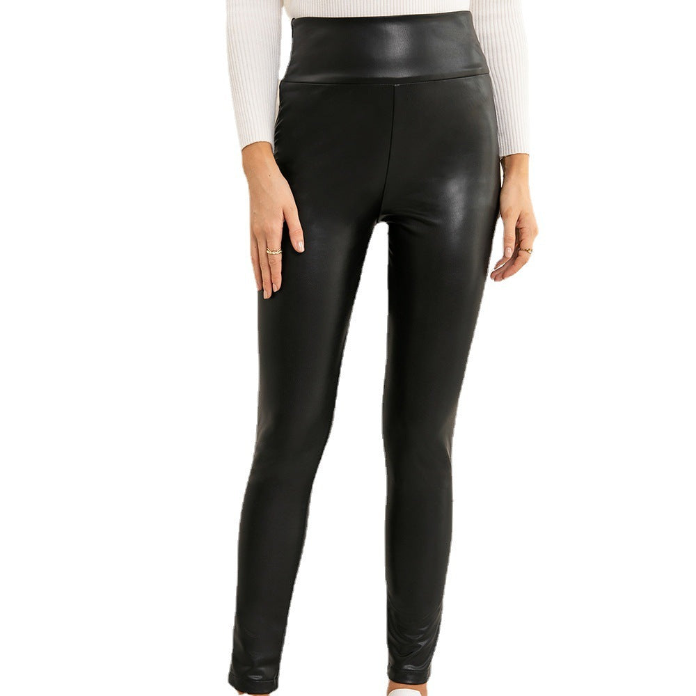 High Elasticity Slim Fit PU Trousers Motorcycle Skinny Leather Pants Women