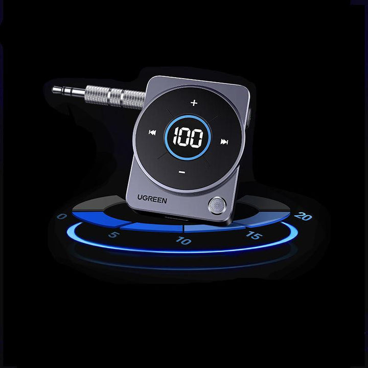 Bluetooth 5.4 Aux Adapter with Wireless 3.5mm Audio, 20-Hour Battery, Screen Display