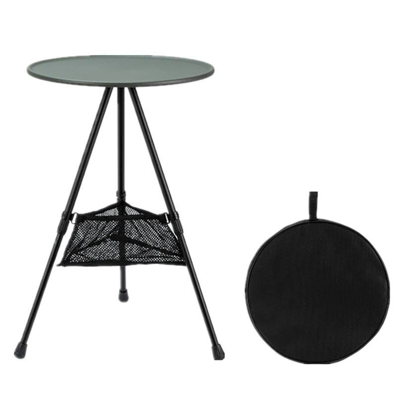 Adjustable Ultralight Portable Camping Round Table with Light Stand