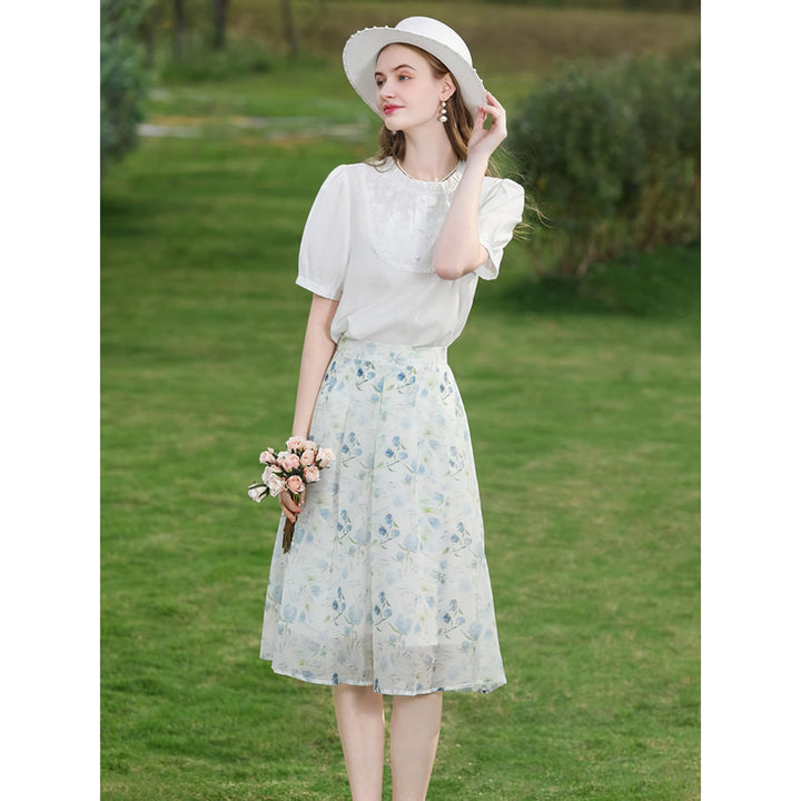 Summer Floral Chiffon Midi Skirt