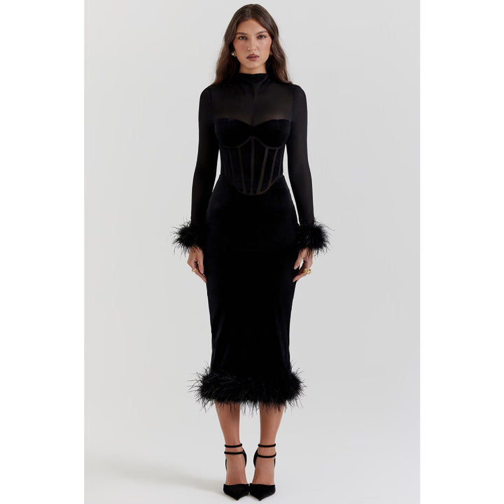 Elegant Feather Sexy Midi Dress