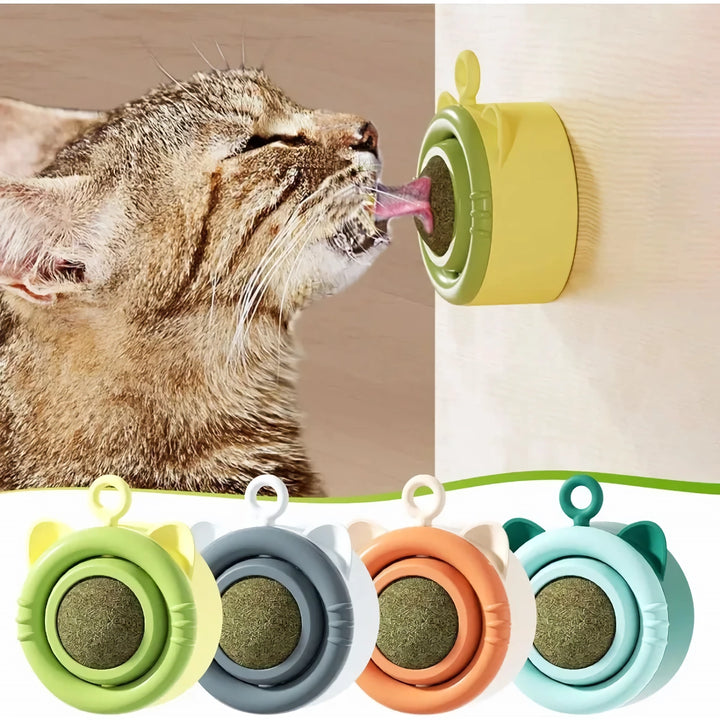 Rotating Catnip Ball – Stick to Wall Cat Treat Toy for Self-Play & Teeth Grinding