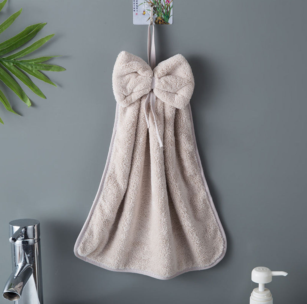 Bowknot Coral Velvet Hand Towels for Kitchen & Bathroom