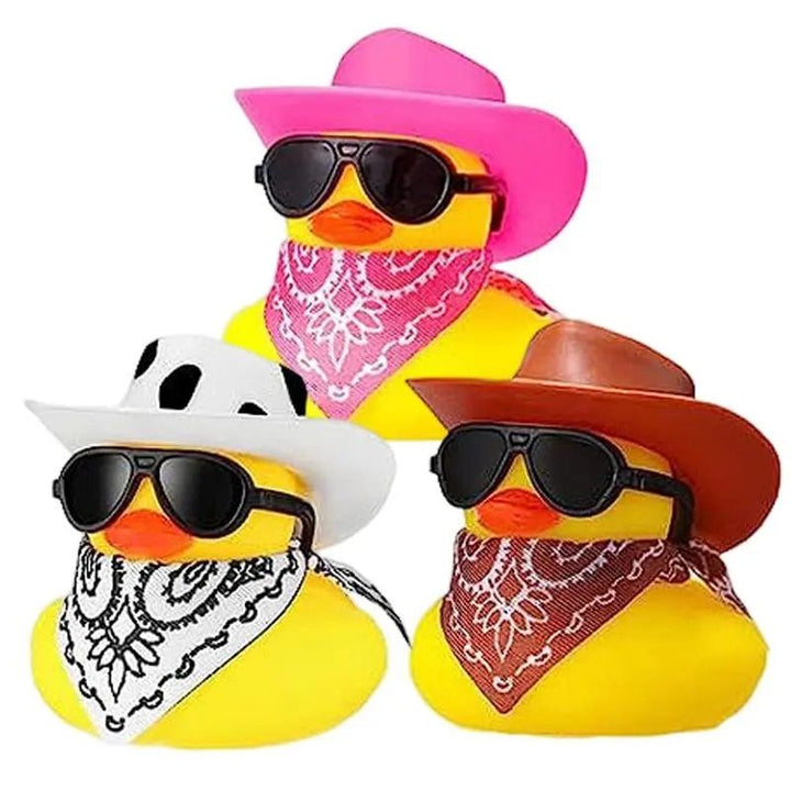 Mini Rubber Duck Car Ornaments Dashboard Interior Decor Cowboy Hat Duck With Scarf Sunglasses Kids Toys Gifts Car Accessories