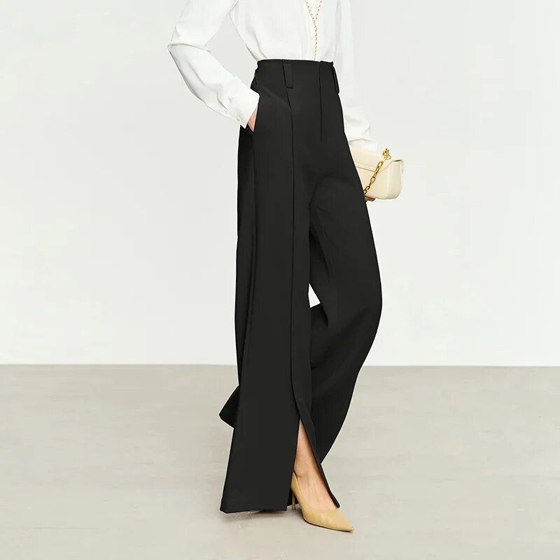 Winter Casual Chic Wide-Leg Pants with High Slit