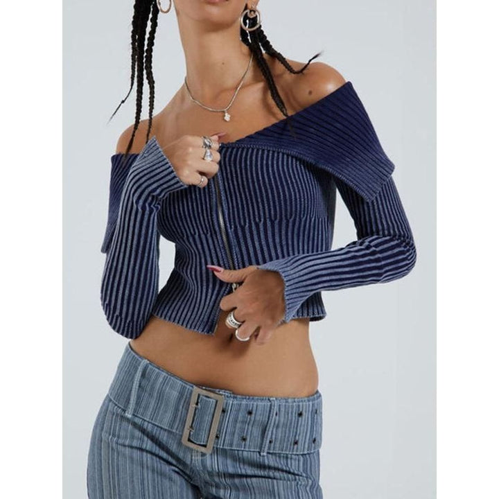 Chic Knitted One-Shoulder Midriff Cardigan