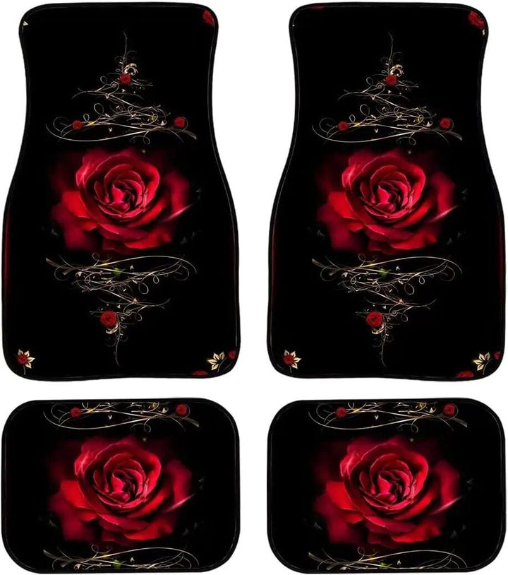 Red Rose Printed All-Weather Car Floor Mats (Set of 4)