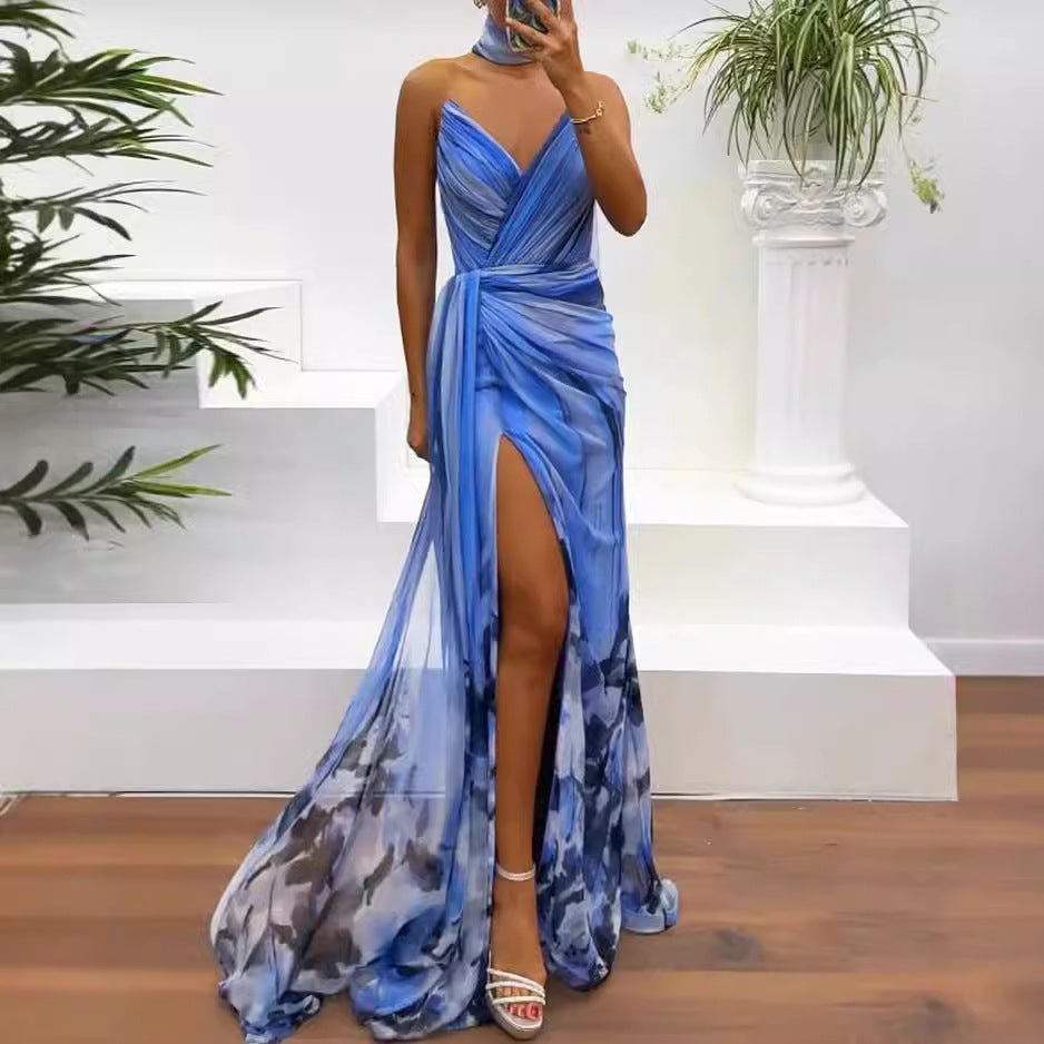 Summer Fashion Sleeveless Elegant Slit Print Dress