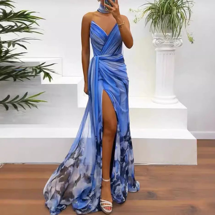 Summer Fashion Sleeveless Elegant Slit Print Dress