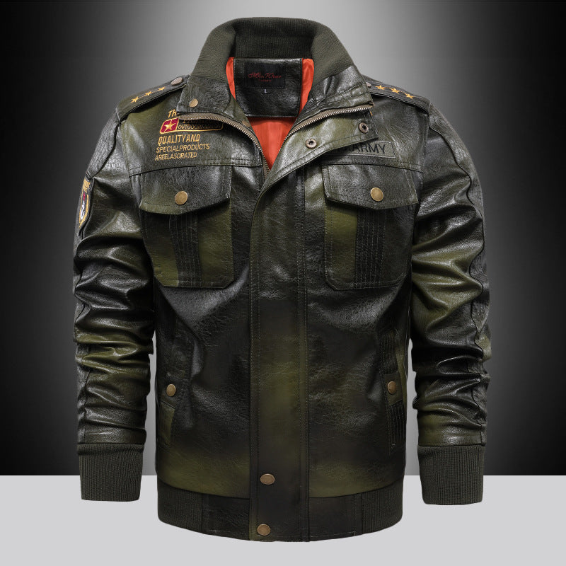 Leather Jacket Men's Stand-up Collar Slim Fit Short