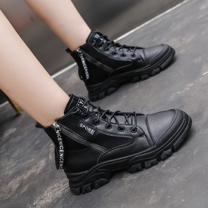 Women Casual Letter Pattern Lace up Zippers Warm Wearable Ankle Sports Court Sneaker Shoes