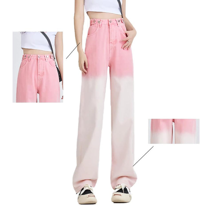 Stylish Pink Gradient Wide Leg Jeans for Women