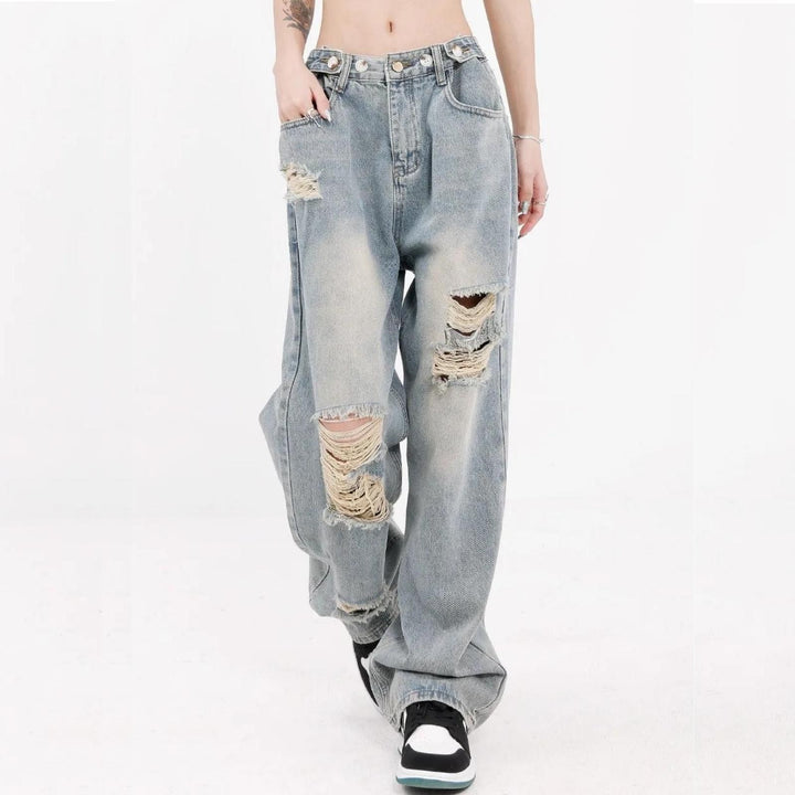 Chic Streetwear Gradient Washed Jeans with Wide Leg Design