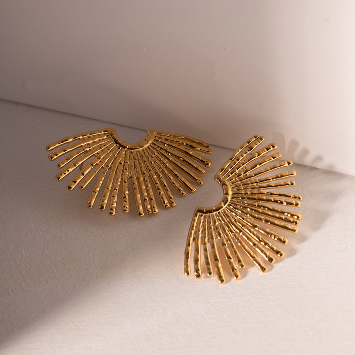 18K Gold Plated Hollow Wing Fan-Shaped Chunky Pendant Earrings