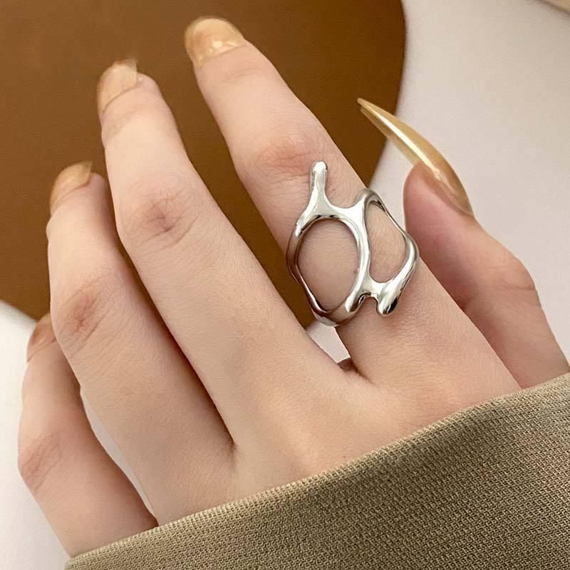 Irregular Hollow Silver Color Wide Ring