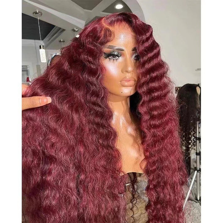 Creative And Versatile Wine Red Long Front Lace Wig