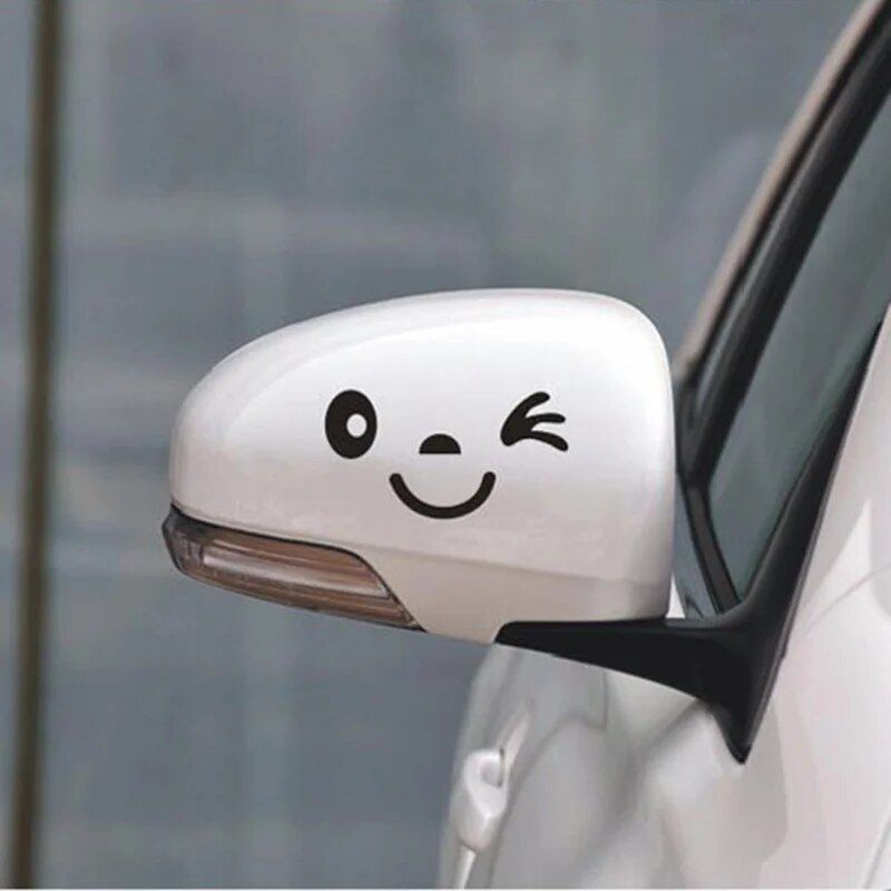 Cute Smiley Face Reflective Mirror Stickers for Cars - 2pcs