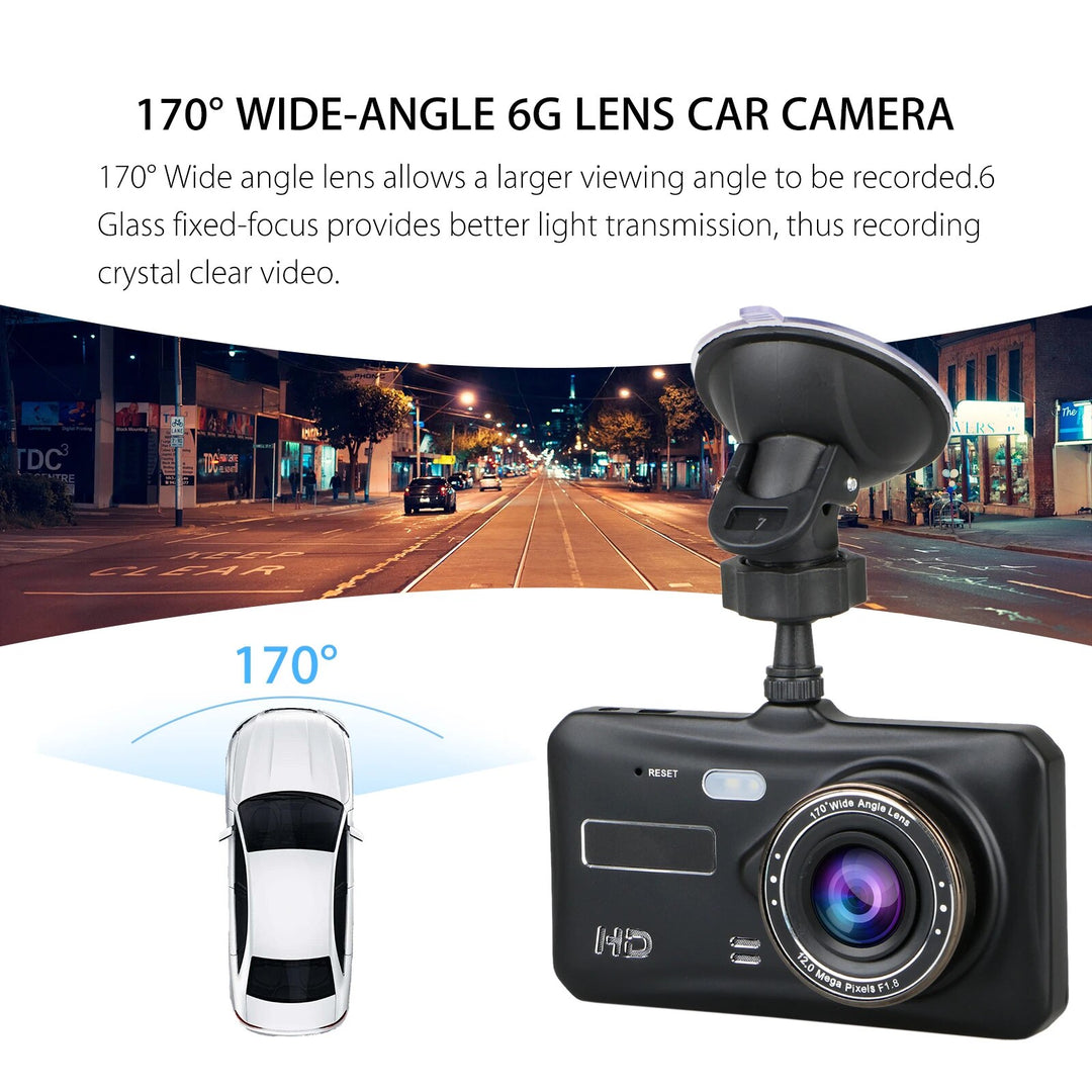 1080P Full HD Dual Dash Cam with Night Vision and 170° Wide-Angle Lens